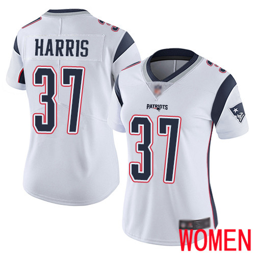 New England Patriots Football 37 Vapor Limited White Women Damien Harris Road NFL Jersey